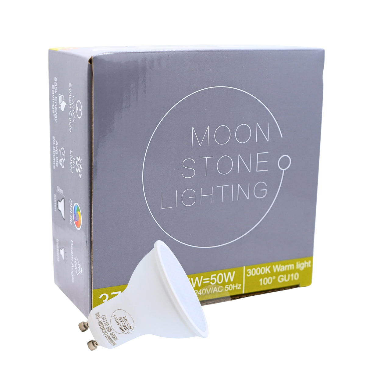 Moonstone Lighting® LED GU10 Warm White 5W LED Lamps Ultra Bright 338lmns Non-Dimmable 5 Pack