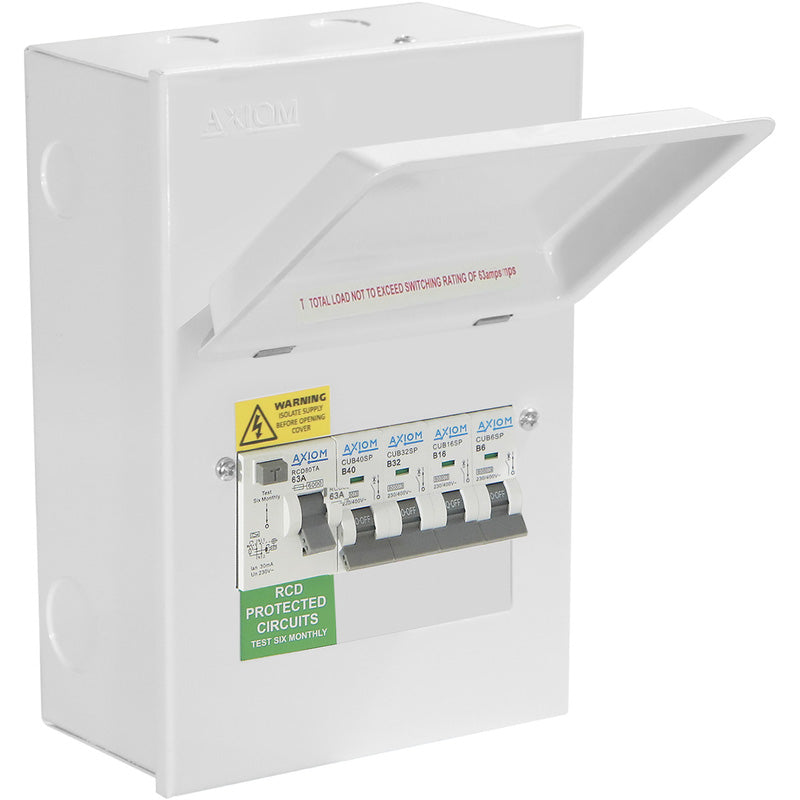 Axiom Metal Consumer Unit + 63A Type A RCD + 4 MCBs 4 Way