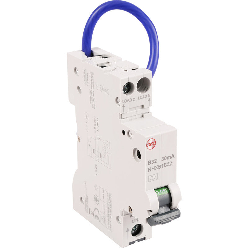 Wylex NHXS1B32 32A 30mA SP+N B Curve 6kA Type A Compact RCBO