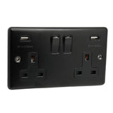 SHP Electrical Round Edge Matt Black Range 2 GANG 13AMP DP SWITCHED SOCKET MATT BLACK RANGE BLACK TRIM