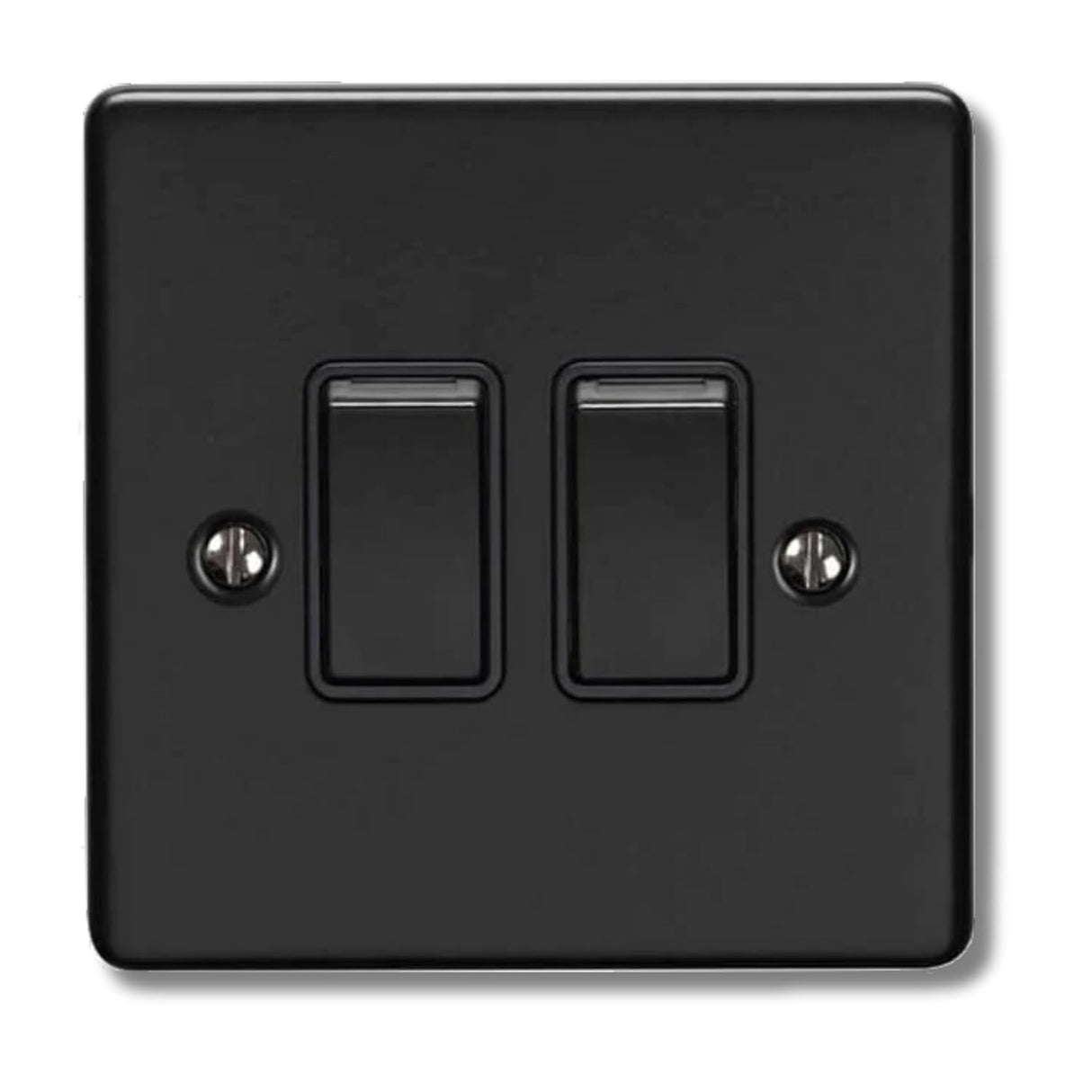 SHP Electrical Round Edge Matt Black Range 2 GANG 13AMP DP SWITCHED SOCKET MATT BLACK RANGE BLACK TRIM