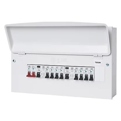 MK SENTRY 10 Way Metal Dual Split RCD Consumer Unit 63A RCDs c/w 10 MCBs