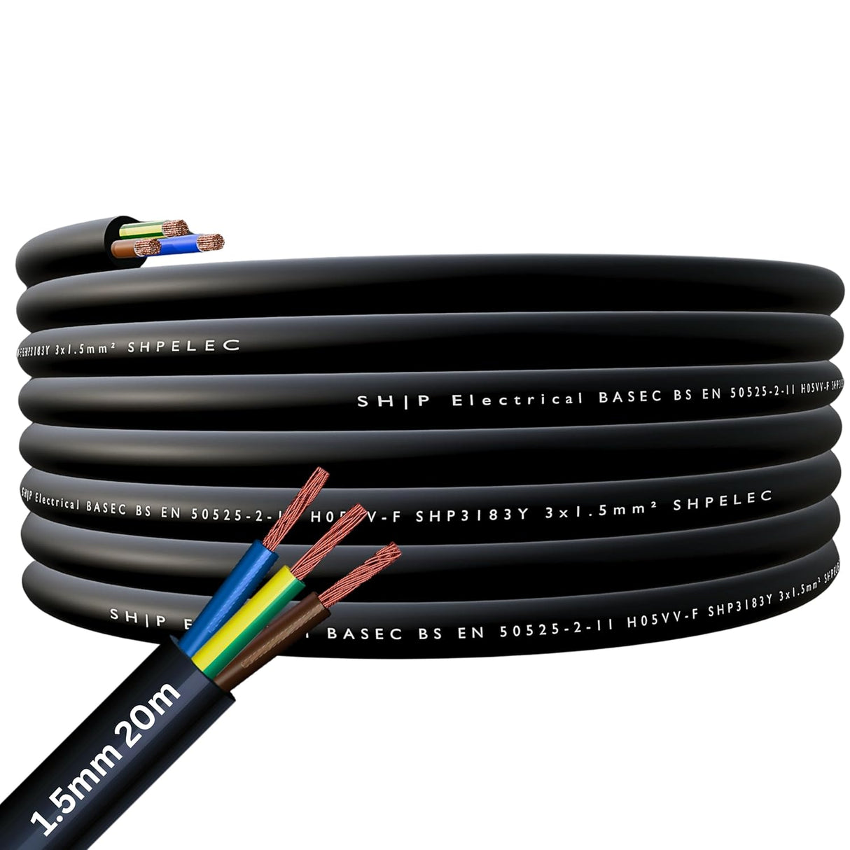 SHPELEC® 3183Y Flexible Cable - 3 Core Black 1.5mm | Durable Power Wiring