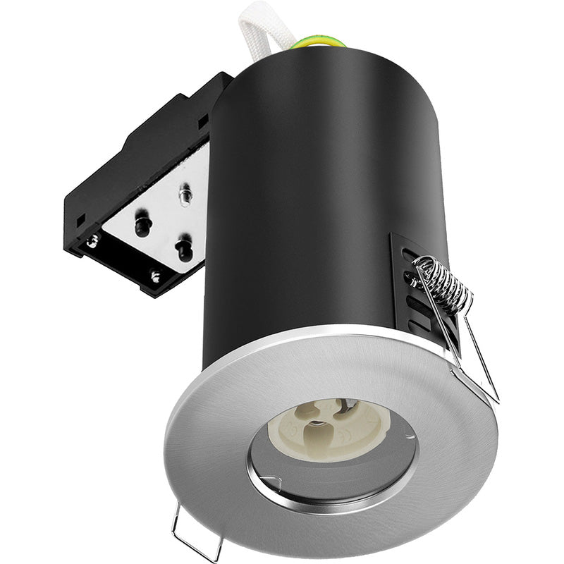 Fixed Trim Fire Rated Downlight - GU10 Lamp Holder, Fast-Fix Connector, Twist-and-Lock White Bezel Finish (IP20)