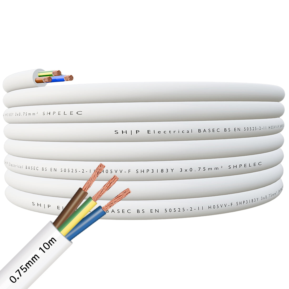 SHPELEC® 3183Y 3 Core Flexible Cable White - 0.75mm