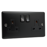 SHP Electrical Round Edge Matt Black Range 2 GANG 13AMP DP SWITCHED SOCKET MATT BLACK RANGE BLACK TRIM