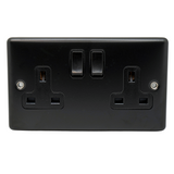 SHP Electrical Round Edge Matt Black Range 2 GANG 13AMP DP SWITCHED SOCKET MATT BLACK RANGE BLACK TRIM