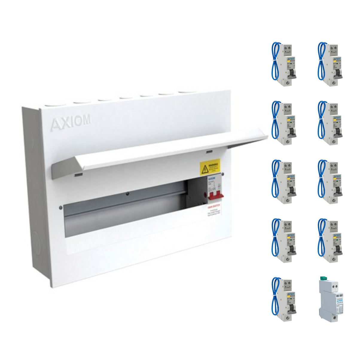 Axiom Metal Consumer Unit 14 Way (MCU14S) with 100A Main Switch and 8 x Type A RCBO & 1 x 40 kA Surge Protection Device