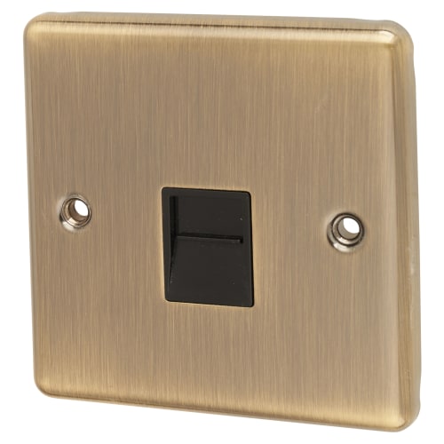 Eurolite Enhance Decorative 1 Gang Slave Telephone Socket - Antique Brass with Black Inserts