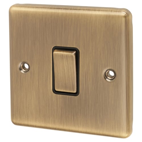 Eurolite Enhance Decorative 10A 1 Gang Intermediate Light Switch - Antique Brass with Black Inserts