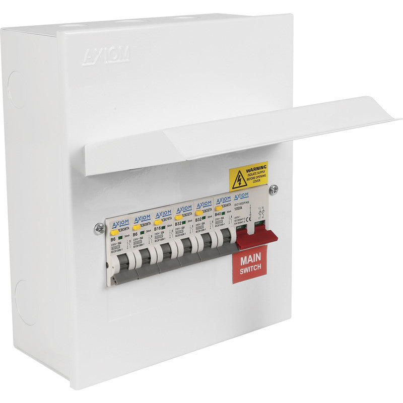 Axiom Metal Consumer Unit 8 Way with 100A Main Switch and 6 x Type A RCBO