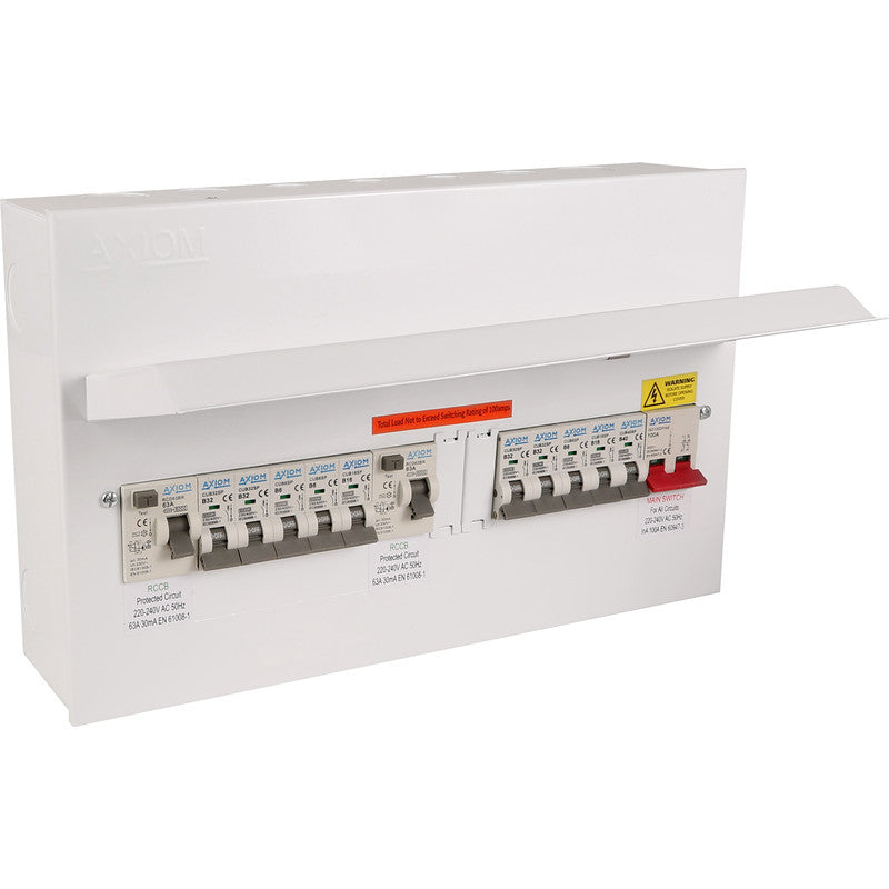 Axiom Metal High Integrity Dual RCD + 10 MCBs Consumer Unit 12 Way