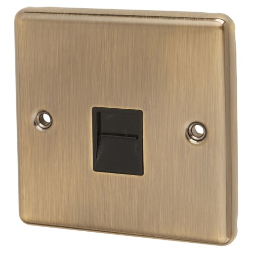 Eurolite Enhance Decorative 1 Gang Master Telephone Socket - Antique Brass with Black Inserts