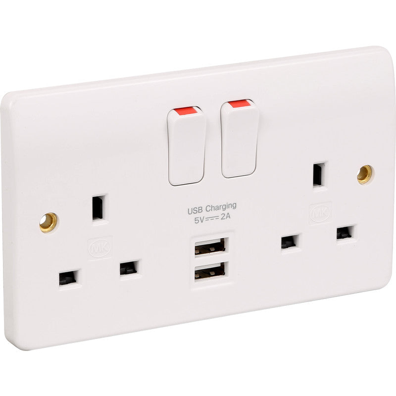 MK 13A USB Switched Socket 2 Gang + 2 USB