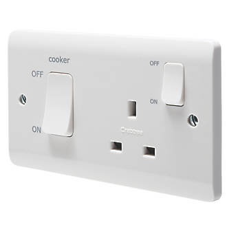 CRABTREE INSTINCT 45A 2-GANG DP COOKER SWITCH & 13A DP SWITCHED SOCKET WHITE