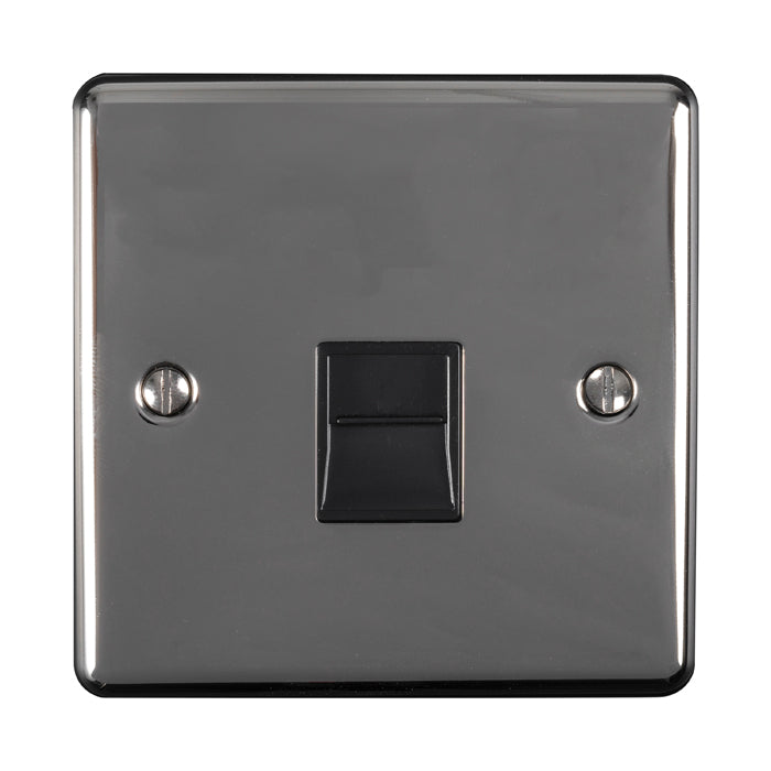 1 Gang Slave Telephone Socket Black Nickel Enhance Range Black Trim