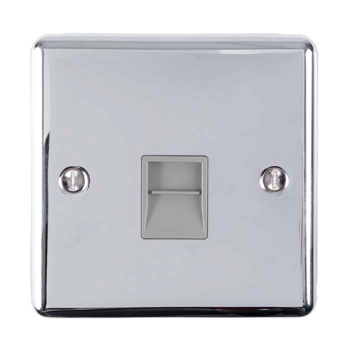 1 GANG SLAVE TELEPHONE SOCKET POLISHED CHROME ENHANCE RANGE GREY TRIM