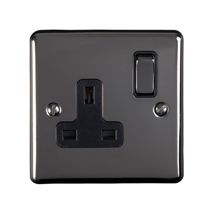 1 Gang 13Amp DP Switched Socket Black Nickel Enhance Range Black Trim