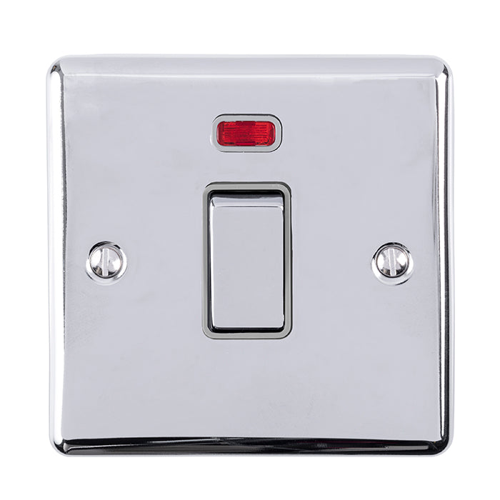 1 GANG 20AMP DP SWITCH WITH NEON POLISHED CHROME ENHANCE RANGE GREY TRIM