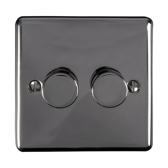 2 Gang 400W/LED 2Way Dimmer Switch Black Nickel Enhance Range