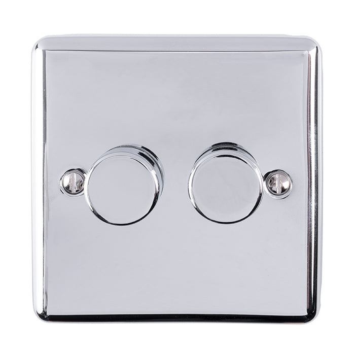 2 Gang 400W/LED 2Way Dimmer Switch Polished Chrome Enhance Range