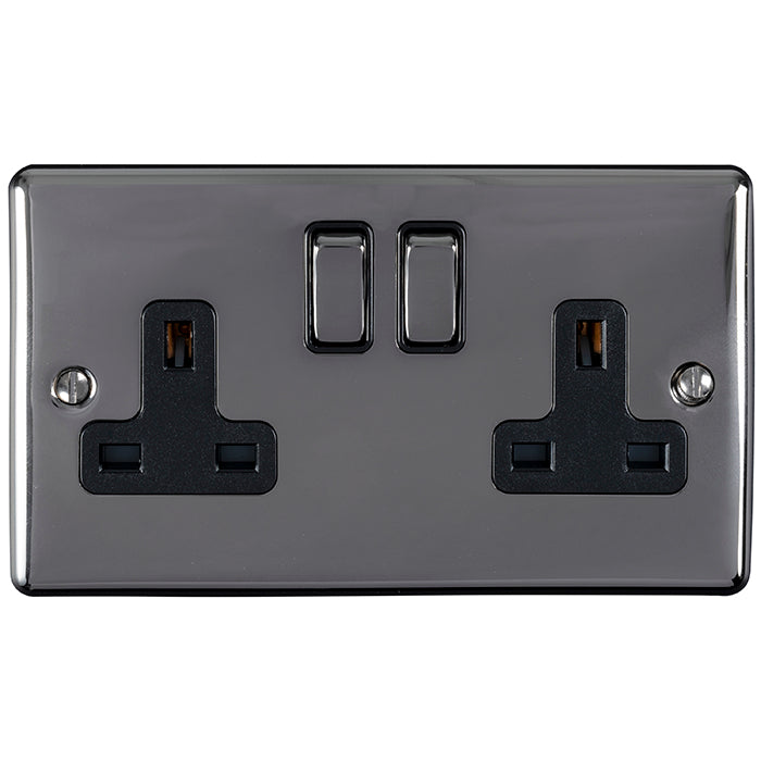 2 Gang 13Amp DP Switched Socket Black Nickel Enhance Range Black Trim