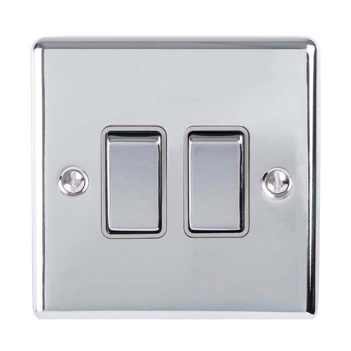 2 GANG 10AMP 2WAY SWITCH POLISHED CHROME ENHANCE RANGE GREY TRIM