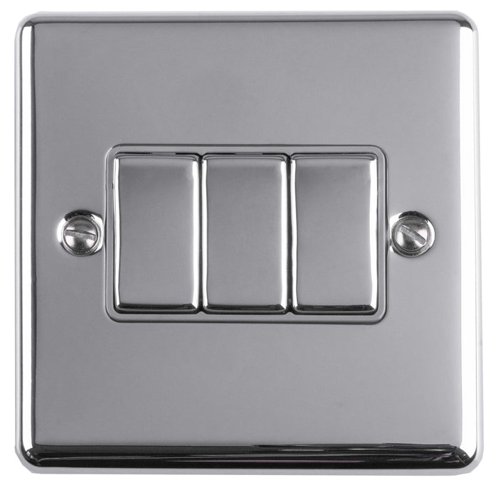 3 GANG 10AMP 2WAY SWITCH POLISHED CHROME ENHANCE RANGE GREY TRIM