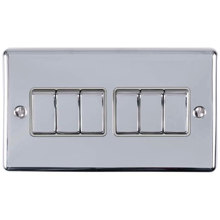 6 GANG 10AMP 2WAY SWITCH POLISHED CHROME ENHANCE RANGE GREY TRIM