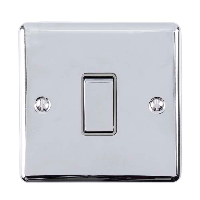 1 GANG 10AMP INTERMEDIATE SWITCH POLISHED CHROME ENHANCE RANGE GREY TRIM