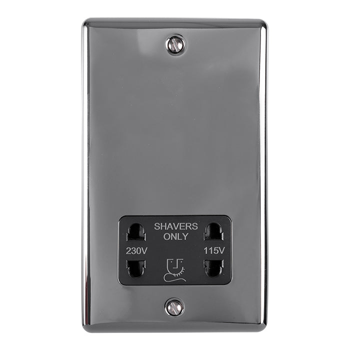 2 Gang Shaver Socket 230/115V Black Nickel Enhance Range Black Trim