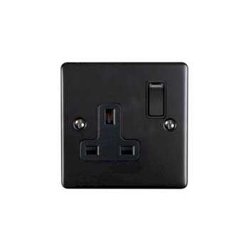 1 GANG 13AMP DP SWITCHED SOCKET MATT BLACK ENHANCE RANGE BLACK TRIM