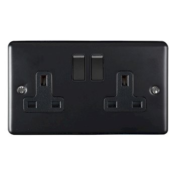 SHP Electrical Round Edge Matt Black Range 2 GANG 13AMP DP SWITCHED SOCKET MATT BLACK RANGE BLACK TRIM