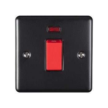 1 GANG 45AMP DP SWITCH WITH NEON MATT BLACK ENHANCE RANGE BLACK TRIM