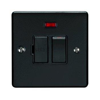 13AMP DP SWITCHED FUSE SPUR WITH NEON MATT BLACK ENHANCE RANGE BLACK TRIM