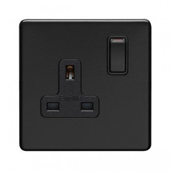 1 Gang 13Amp Dp Switched Socket Flat Concealed Matt Black Plate Black Rocker