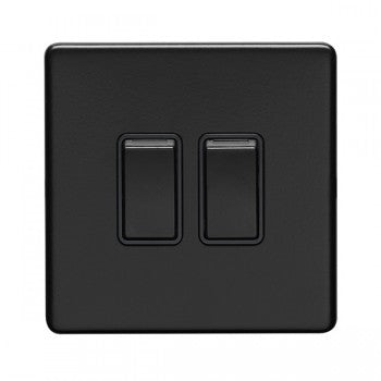 2 Gang 10Amp 2Way Switch Flat Concealed Matt Black Plate Black Rockers