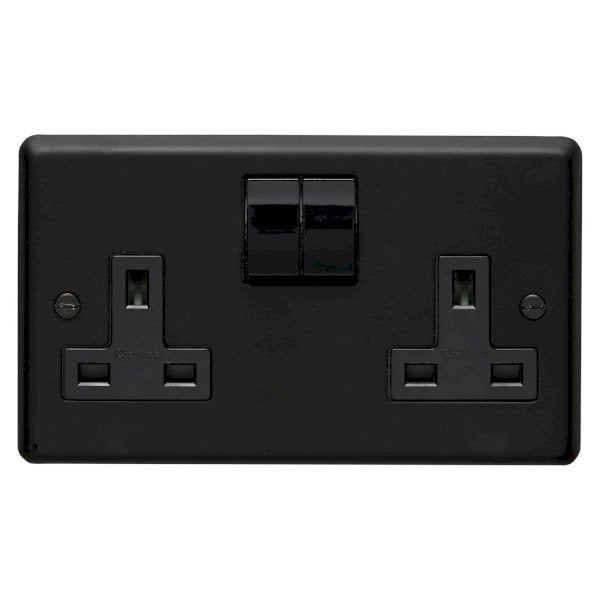 Eurolite Stainless Steel Matt Black 2 Gang 13amp DP Switched Socket with Black Insert