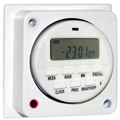 GENERAL PURPOSE ELECTRONIC TIMER ON/OFF POSITION 7 DAYS/24 HRS - 16AMP FITS INTO 35MM BOX (HARD WIRE).