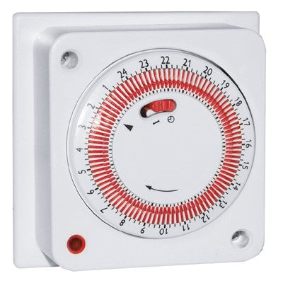 GENERAL PURPOSE MECHANICAL TIMER 24HRS - 16AMP 15MIN. SEGMENT FITS INTO 35MM BOX (HARD WIRE) FLUSH/SURFACE MOUNTING